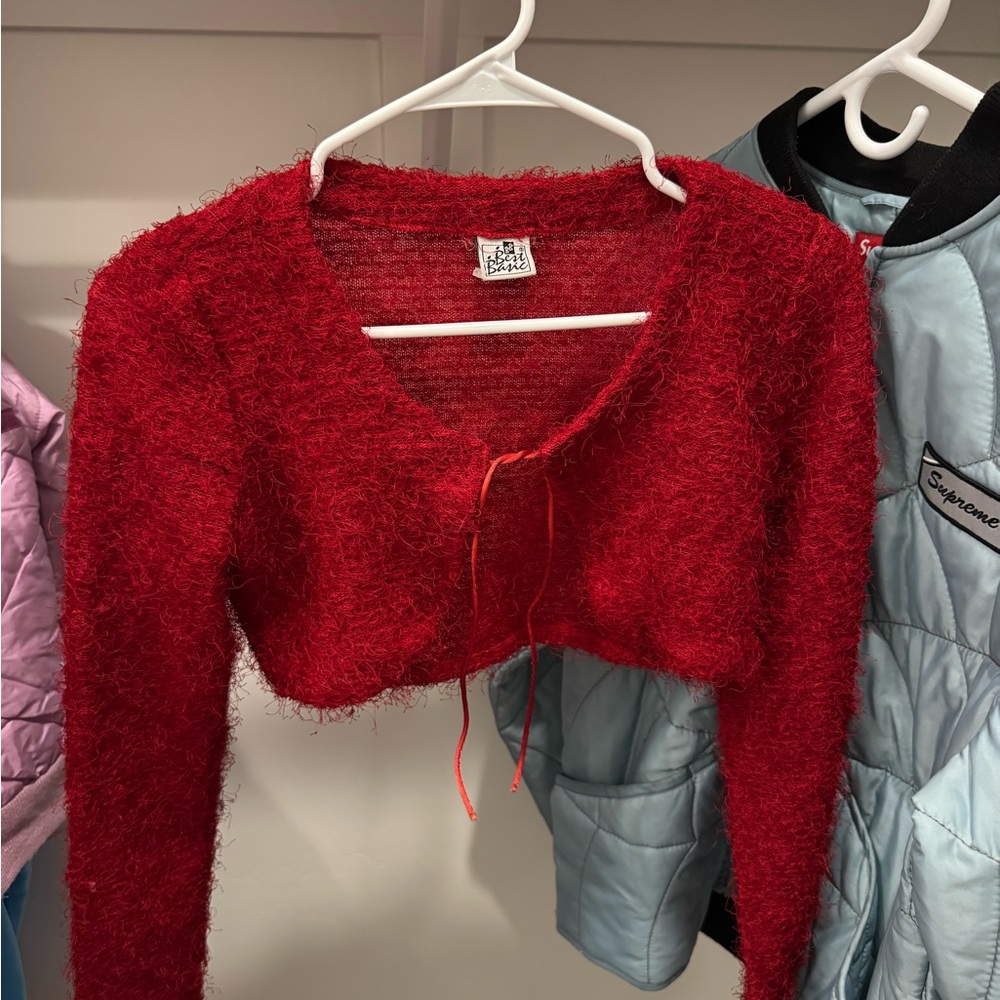 Red Fuzzy Cropped Cardigan
